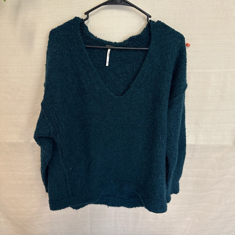 Free People Deep Teal V-Neck Sweater